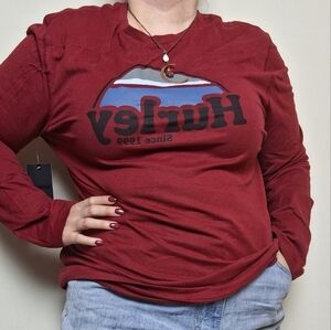 Hurley Men's Red Rise and Jam Jersey Long Sleeve Graphic Tee Shirt Medium New